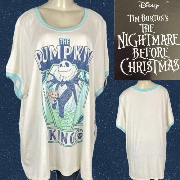 Disney +5 Off-White Pumpkin King Nightmare Before Xmas Graphic Short Sleeve Tee - Picture 1 of 6